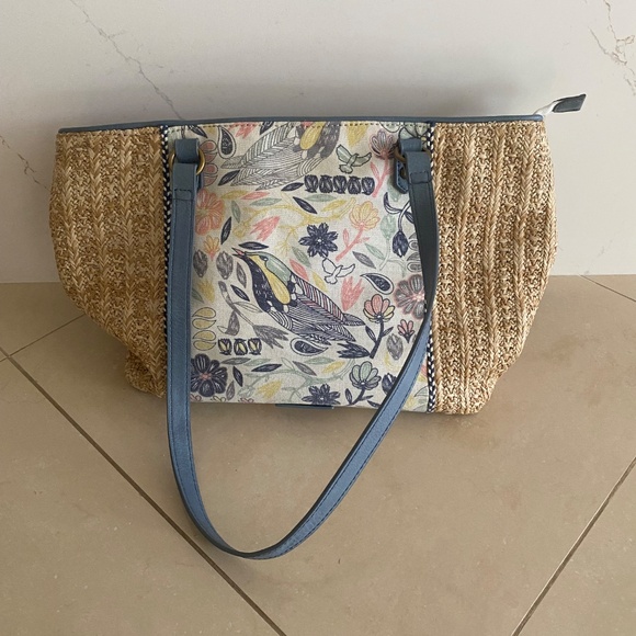 Sakroots Bird Meadow Straw Tote Shoulder Bag - Picture 2 of 9